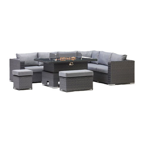 Chakra Rattan Corner Dining Set With Fire Pit