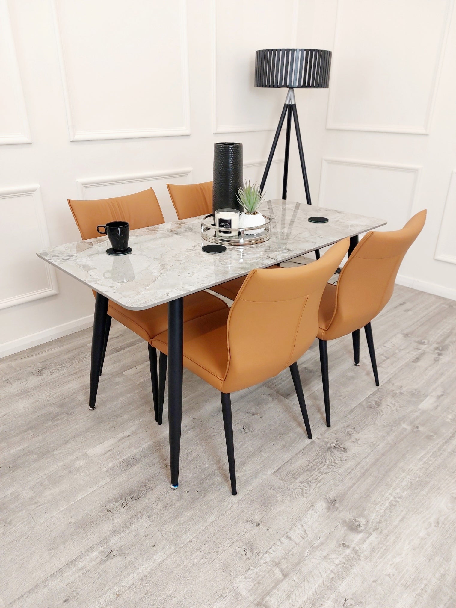 Set of 2 Tan Flora Leather Dining Chairs