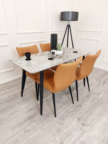 Set of 2 Tan Flora Leather Dining Chairs
