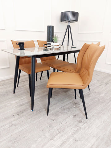 Set of 2 Tan Flora Leather Dining Chairs