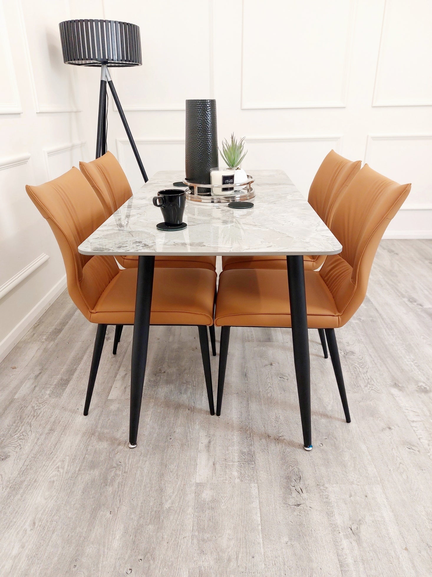 Set of 2 Tan Flora Leather Dining Chairs