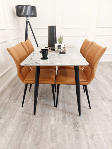 Set of 2 Tan Flora Leather Dining Chairs