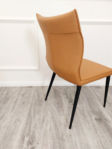 Set of 2 Tan Flora Leather Dining Chairs