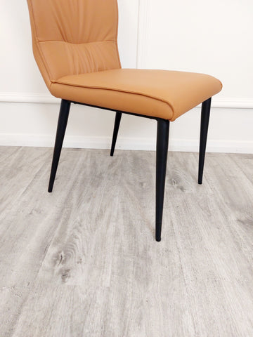 Set of 2 Tan Flora Leather Dining Chairs