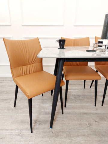 Set of 2 Tan Flora Leather Dining Chairs