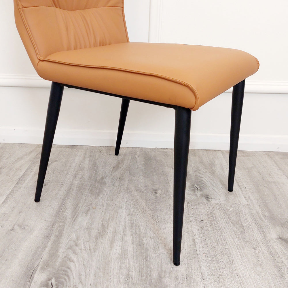 Set of 2 Tan Flora Leather Dining Chairs