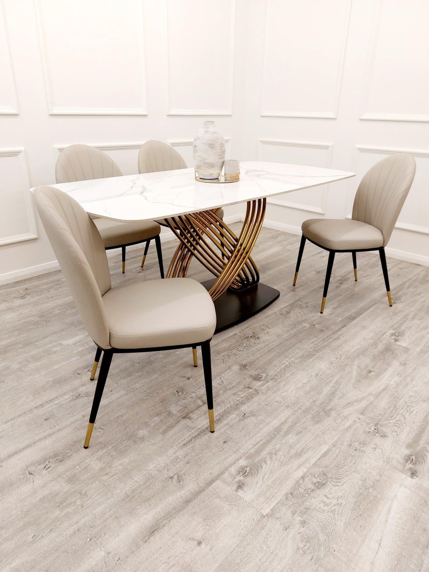 Orion Gold 1.8 Dining Table with Polar White Sintered Stone Top