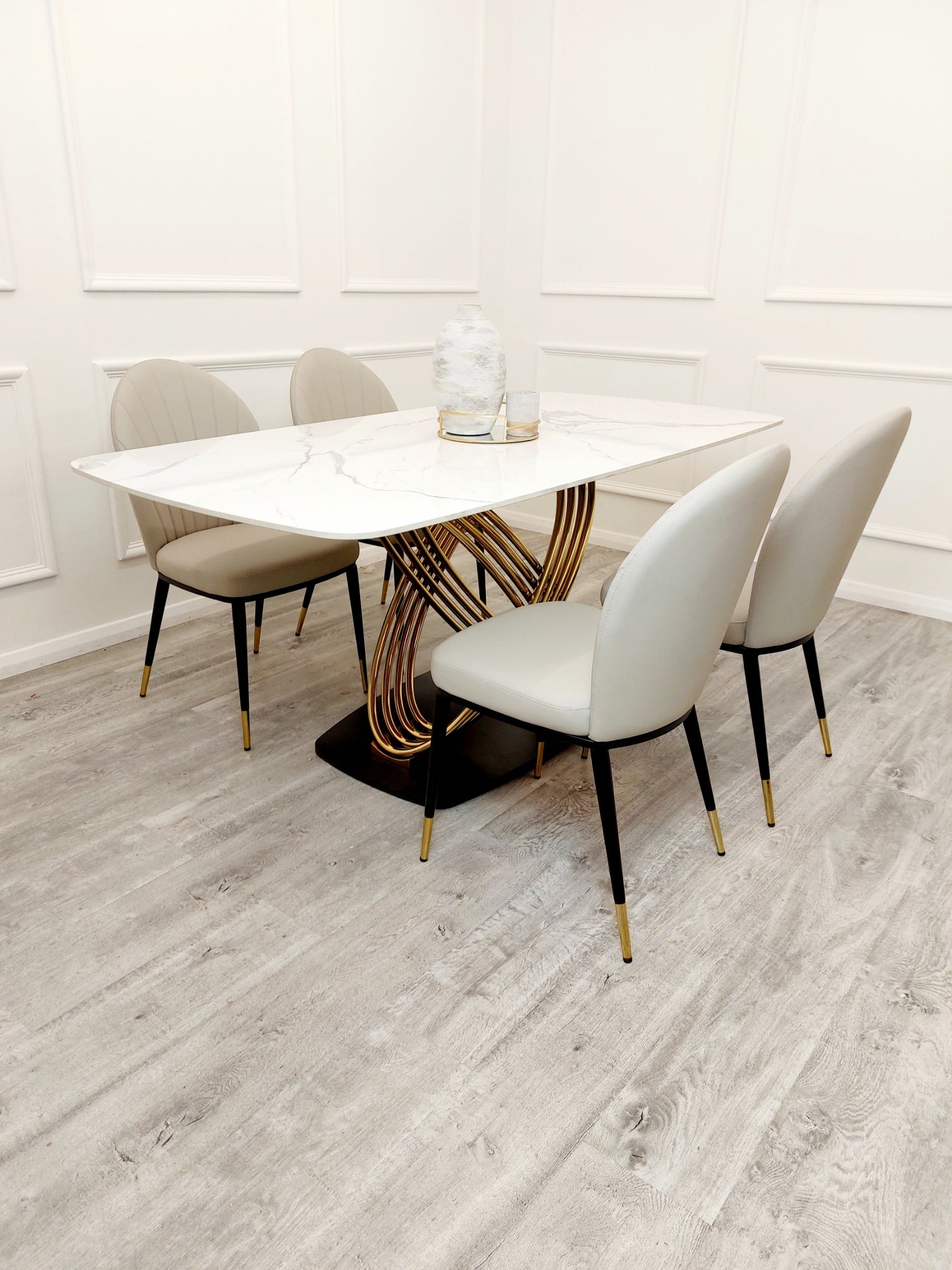 Orion Gold 1.8 Dining Table with Polar White Sintered Stone Top