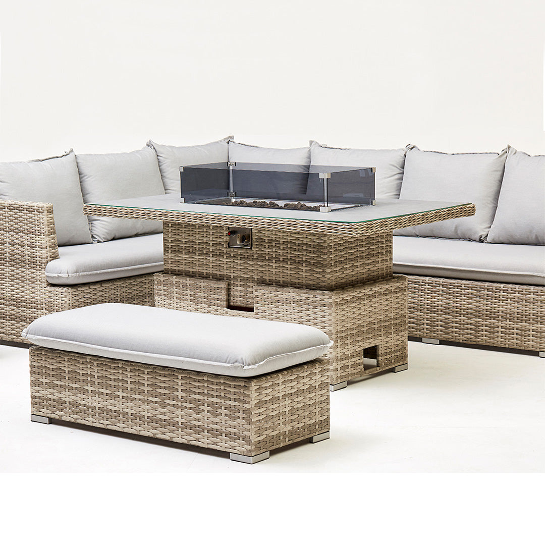 Buxton Rattan Corner Dining Set With Fire Pit & Ice Bucket