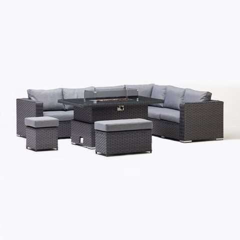 Chakra Rattan Corner Dining Set With Fire Pit