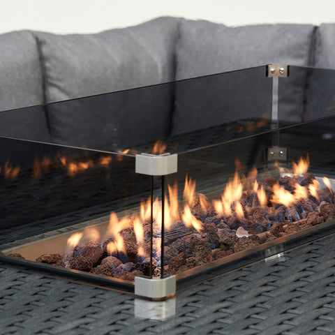 Chakra Rattan Corner Dining Set With Fire Pit
