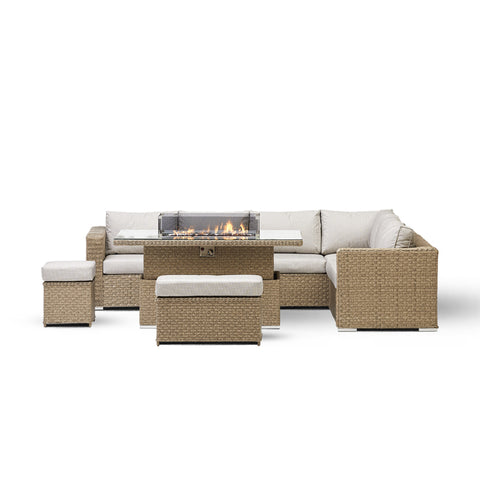 Chakra Rattan Corner Dining Set With Fire Pit