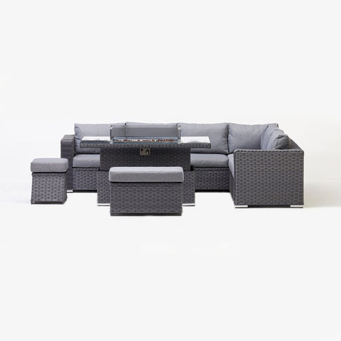 Chakra Rattan Corner Dining Set With Fire Pit