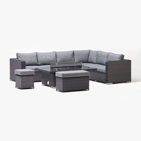 Chakra Rattan Corner Dining Set With Fire Pit