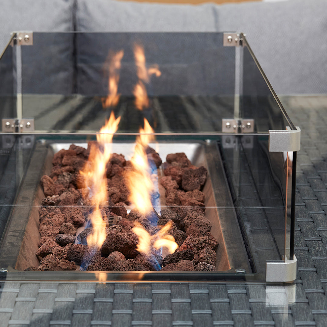 Chakra Rattan Corner Dining Set With Fire Pit
