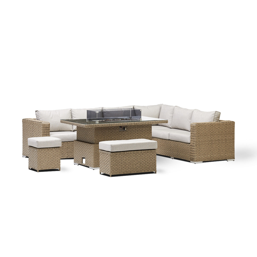 Chakra Rattan Corner Dining Set With Fire Pit