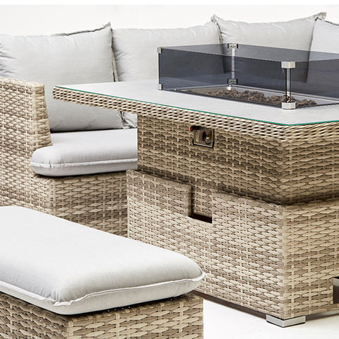 Buxton Rattan Corner Dining Set With Fire Pit & Ice Bucket
